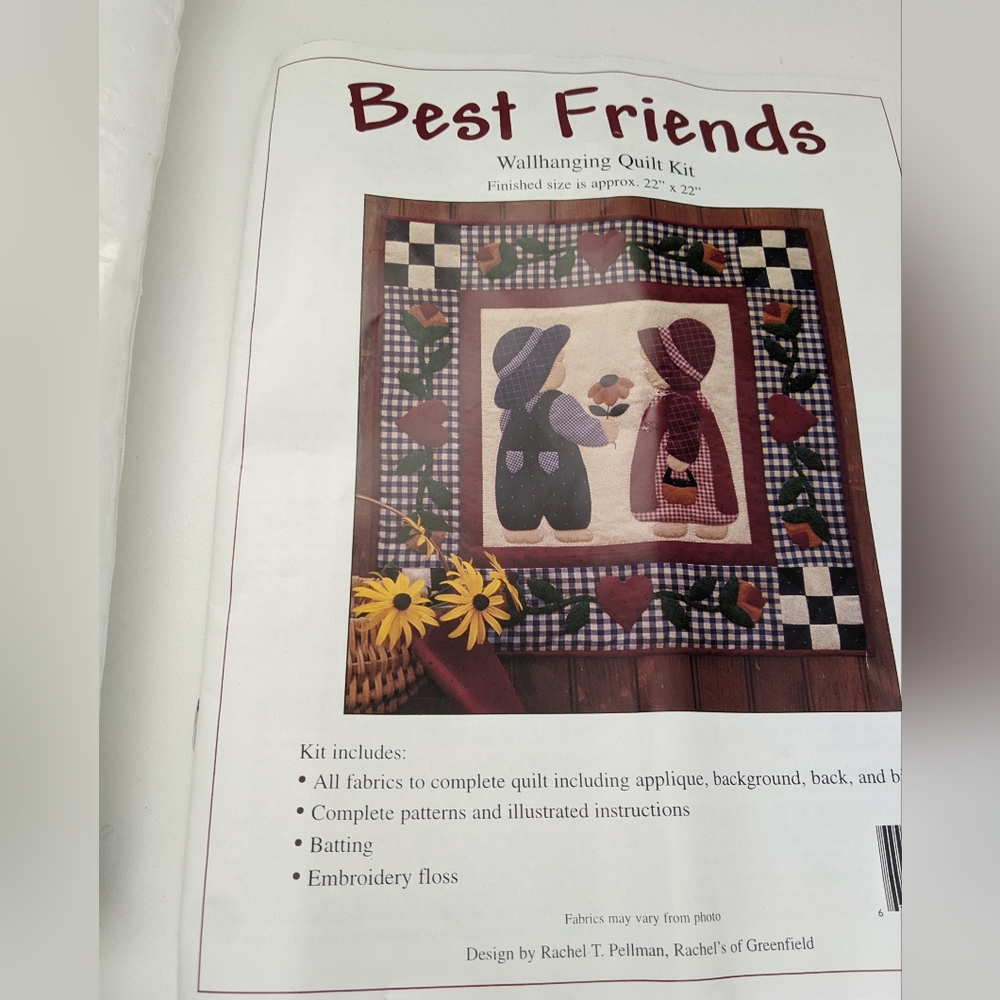 Wallhanging Quilt Kit Best Friends Boy Girl Hearts Flowers Rachel T. Pellman